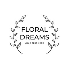 Wedding logo. Minimalistic floral frames. Text with branches and flowers. Elegant herbs or blossoms. Vector botanical outline borders. botanic badge