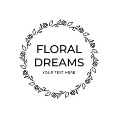 Wedding logo. Minimalistic floral frames. Text with branches and flowers. Elegant herbs or blossoms. Vector botanical outline borders. botanic badge