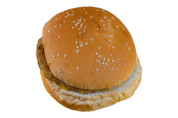 Hamberger on a wooden board, Top view of hamberger, Junk food, Unhealthy food, Fast food, Copy space.