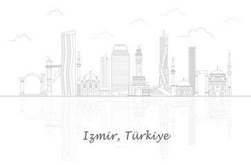 Obraz premium Outline Skyline panorama of city of Izmir, Turkiye - vector illustration