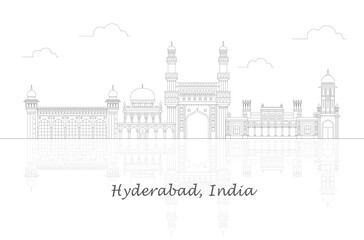 Plakat Outline Skyline panorama of city of Hyderabad, India - vector illustration