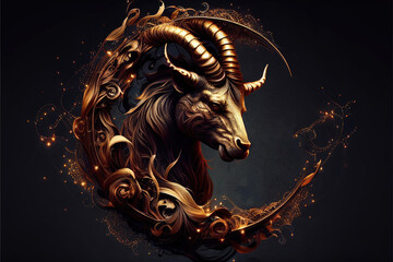 Capricorn Zodiac Sign, Horoscope Symbol, Magic Astrology Goat, Generative AI Illustration - obrazy, fototapety, plakaty