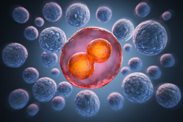 3d rendering of Human cell or Embryonic stem cell microscope background.