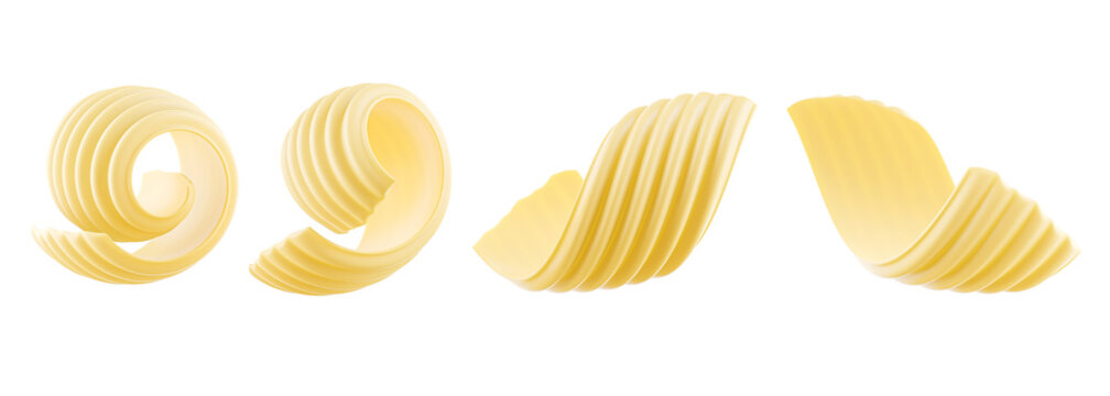 Butter curl or butter roll isolated on white background