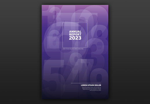 Violet annual report front cover page template with big numbers
