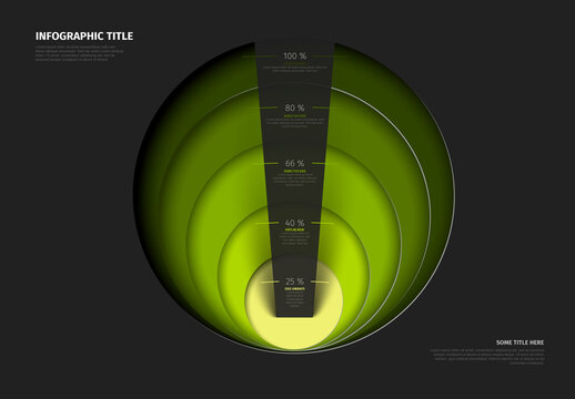 Infographic dark template with percentages and half green circles