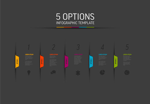 Abstract dark vector infographic template with five sections