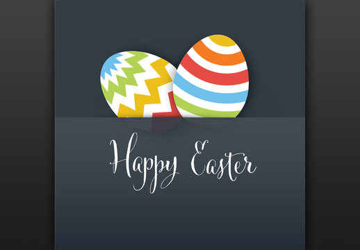 Simple easter card template with paper decorated easter eggs - dark version