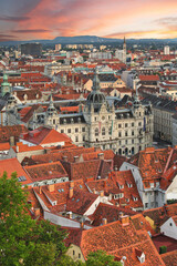 Beautiful panoramic view to the old town of Graz, popular travel destination in Austria - 569530373
