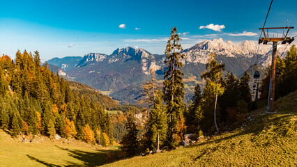 Beautiful alpine autumn or indian summer landscape shot at the famous Loferer Alm, Lofer, Salzburg, Austria