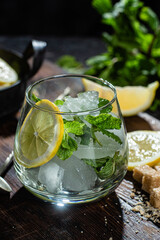 Preparation of lemonade with mint and lemon. Ice cocktail