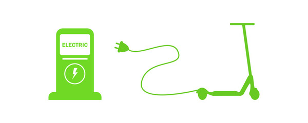 Eco car. Car charging at the charger station. Ecology transport concept vector illustration.