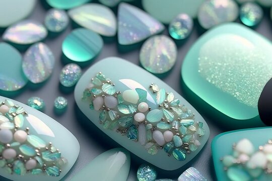 水色のシーグラスのジュエリー きれいなアクセサリーパーツのイラスト Generative AI