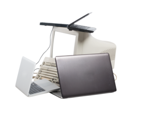 Mixed hardware of modern and old personal computer and laptop