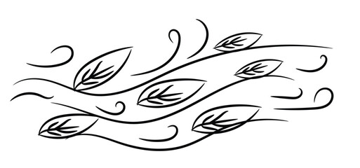 doodle wind with leaf hand drawn style vector illustration