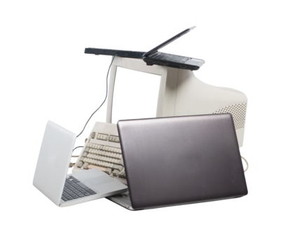 Mixed hardware of modern and old personal computer and laptop