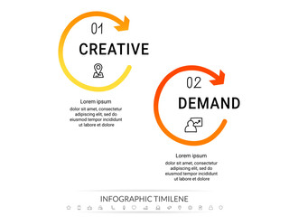 Modern and simple flat vector illustration. Infographic template with two circles, elements, sectors and arrows. Designed for business, presentations, web design, interface 2 step diagrams