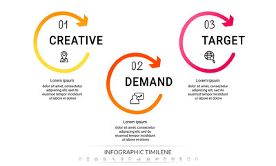 Modern and simple flat vector illustration. Infographic template with three circles, elements, sectors and arrows. Designed for business, presentations, web design, interface 3 step diagrams