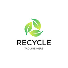 triangle recycle with green leaf, recycling ecology logo or icon design