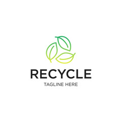 triangle recycle with green leaf, recycling ecology logo or icon design