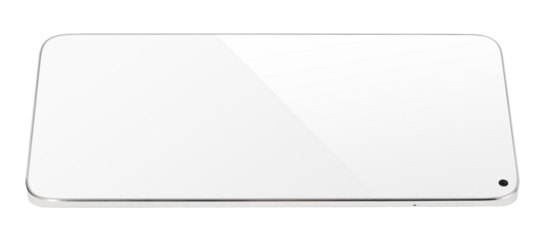 Modern white smartphone with white touch screen lying down horizontal. Smart phone on isolated on transparent background