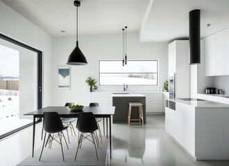 A minimalist and modern kitchen with clean and bright white walls.Generative AI