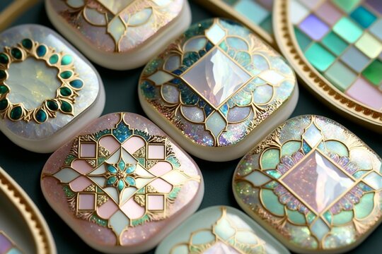 エキゾチックなタイル タイル柄のパーツ きれいなアクセサリーパーツのイラスト Generative AI