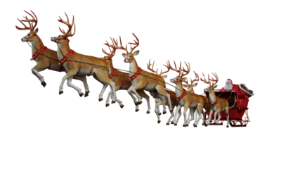 Fotobehang santa claus ready to deliver presents with sleigh with reindeer © alphaspirit