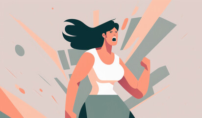 A powerful female activist screamed and demonstrated with a fist to stop women's abuse and violence in a strike. Gender violence concept. Generative AI
