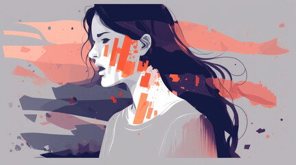 Closeup portrait illustratrion of a crying woman. Gender violence concept. Generative AI - 569533933