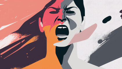 Closeup portrait of a screaming and angry woman. Gender violence concept. Generative AI - 569533937