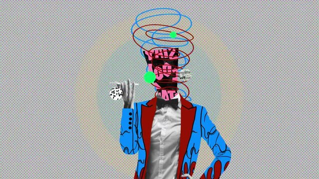 Stop motion, animation. Recording voice message. Communication. Comics style bright suit. Modern design. Inspiration, idea. Trendy urban magazine style. Negative space to insert your text or ad