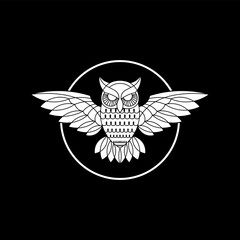 Owl logo icon vector illustration emblem design on black background