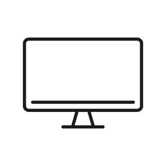 Computer Monitor Line Icon. PC Wide Screen Desktop Linear Pictogram. TV with Digital LCD Technology Outline Symbol. Monitor Screen Sign. Editable Stroke. Isolated Vector Illustration