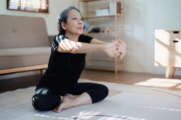 stress relief, muscle relaxation, breathing exercises, exercise, meditation, portrait of Young Asian woman relaxing her body from  by practicing yoga.