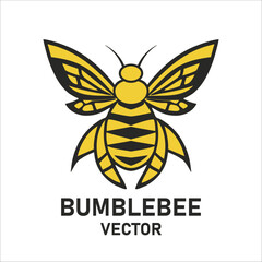 Vector simple low poly stylistic black and yellow bumblebee logo on a white isolated background. Sticker or emblem with honey insect.