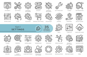 Set of conceptual icons. Vector icons in flat linear style for web sites, applications and other graphic resources. Set from the series - Settings. Editable outline icon.