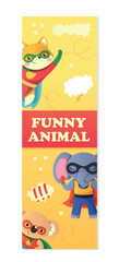 Superheroes banner concept. Fox and baby elephant flying in superhero capes. Graphic element for website. Funny animals, elephant and fox. Advertising and sales. Cartoon flat vector illustration