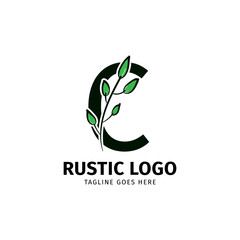letter C doodle leaf initial rustic vector logo design element
