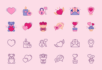 Valentine day flat set vector icons