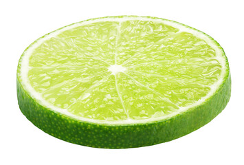 Slice of lime citrus fruit lying down isolated on transparent background