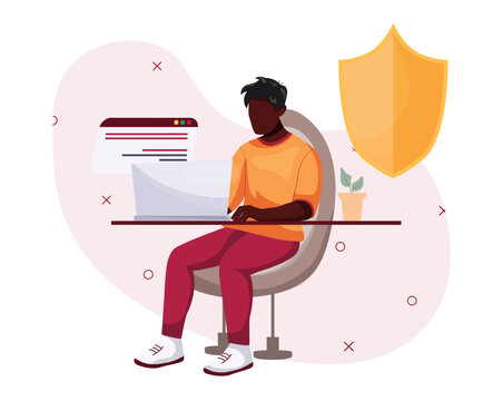Safer internet day. concept illustration of safe internet. man with computer - Powered by Adobe