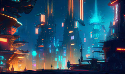 Futuristic City View. Buildings from the future metropolis. Generative AI landscape illustration