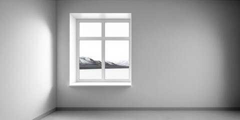 Blank white wall with window and concrete floor, mock up,. Generative AI