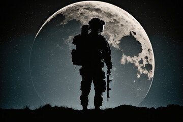 US Army Marine on night patrol. Generative AI. - obrazy, fototapety, plakaty