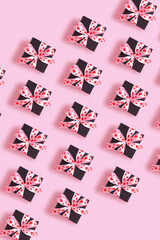 Valentines Day background with pattern from present gift box with bow top view