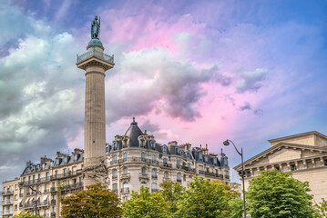 Paris, place de la Nation in the 11e arrondissement, in summer, with one of the two columns
