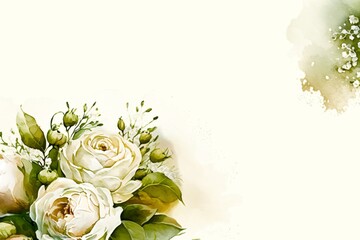 Vintage rose watercolor wedding elegant card. Botanical spring Generative AI 