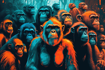 Obraz premium The Primate Squad: A Collection of Chimpanzees and Baboons