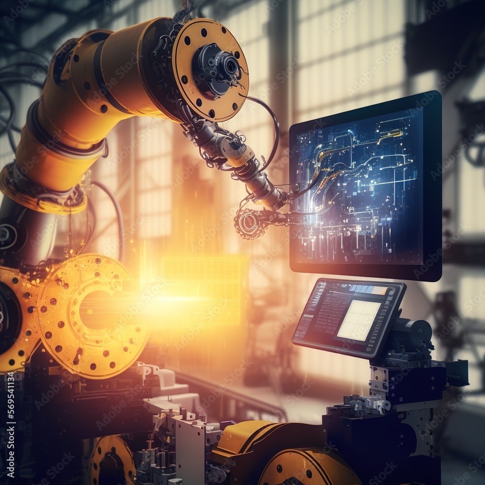 Poster control welding robotics arm system for digital industry using software connected to internet networ